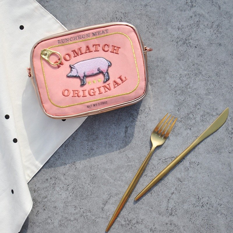NoMatch不合设计午餐肉猪肉培根罐头趣味时髦两用手拿包小挎包 - 手拿包 - 真皮 粉红色