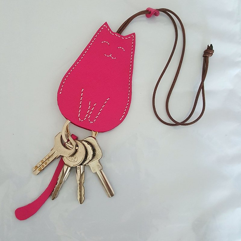 定制 可刻字 小猫咪 鑰匙圈 真皮 钥匙链 鑰匙包 毕业 生日禮物  - 钥匙链/钥匙包 - 真皮 咖啡色