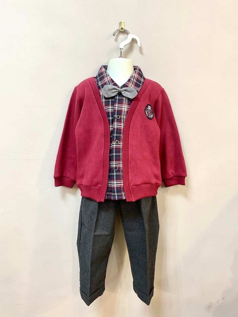 【童装送礼】诺贝达卡文 男童假两件套装 / 红色 - 童装上衣 - 棉．麻 红色