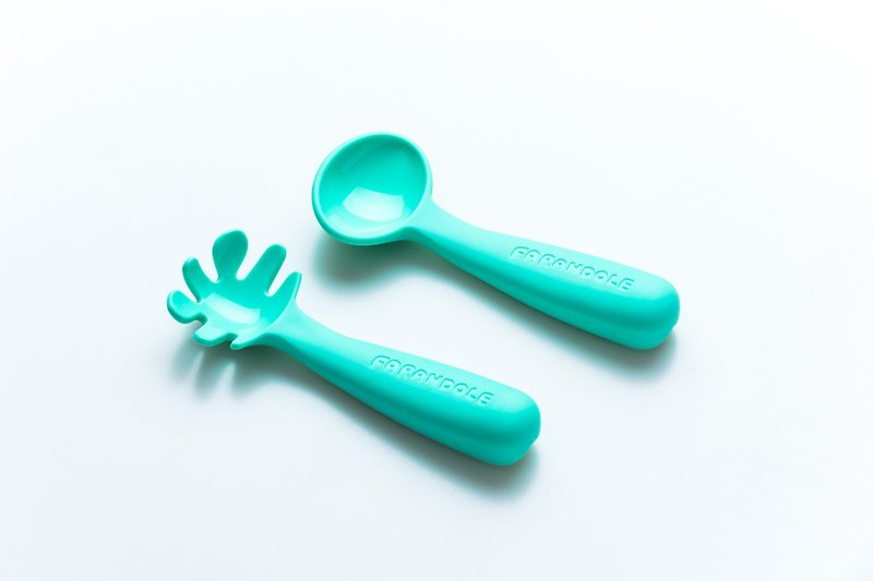 (台湾制造,专利设计)Farandole小面捞&小汤匙聪明学习餐具组-蓝绿 - 儿童餐具/餐盘 - 其他材质 
