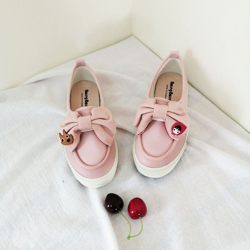 特价 | 蝴蝶结甜美鞋 - 小红帽与大野狼 - 粉色亲子鞋 - 女款休闲鞋 - 人造皮革 粉红色