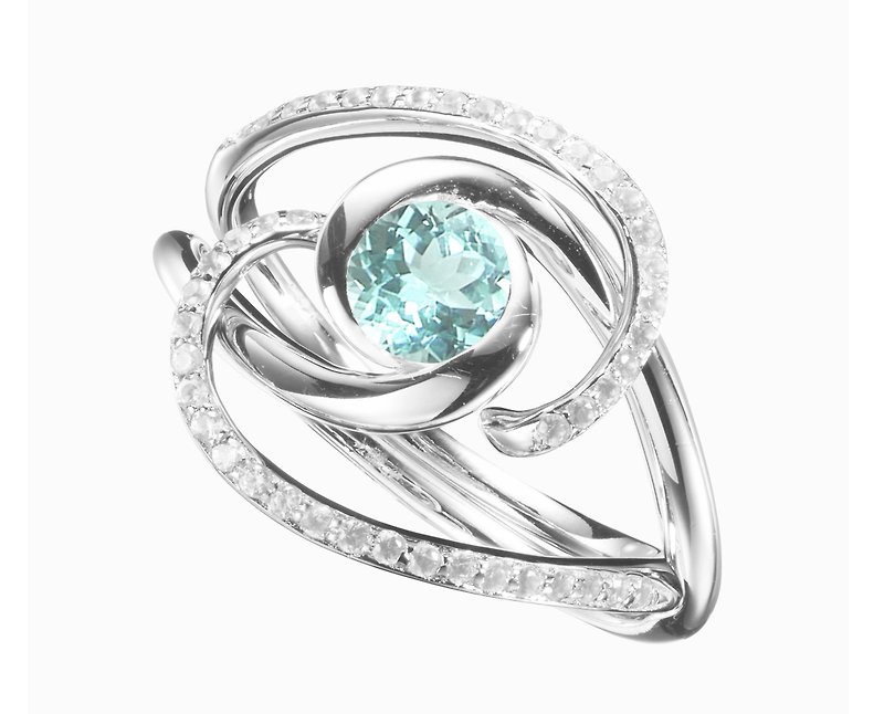 帕拉伊巴碧玺白钻石二合一戒指套装 极简主义14k白金求婚戒指组合 - 戒指 - 贵金属 绿色