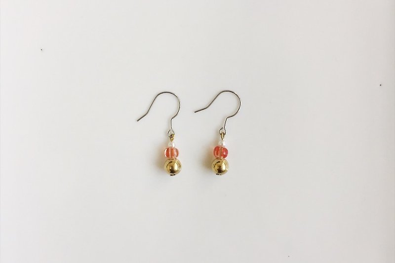 条纹金球 黄铜耳环 - 耳环/耳夹 - 其他金属 红色