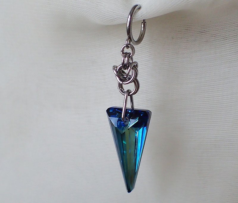 施华洛世奇元素 & 不锈钢 耳圈夹 耳环 (单个) - 耳环/耳夹 - 玻璃 蓝色