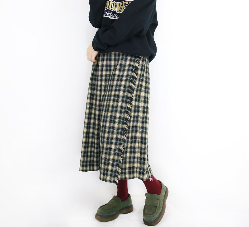 Back to Green:: 侧边 自然刷毛 绿色格纹毛呢 vintage skirt ( SK-43 ) - 裙子 - 聚酯纤维 