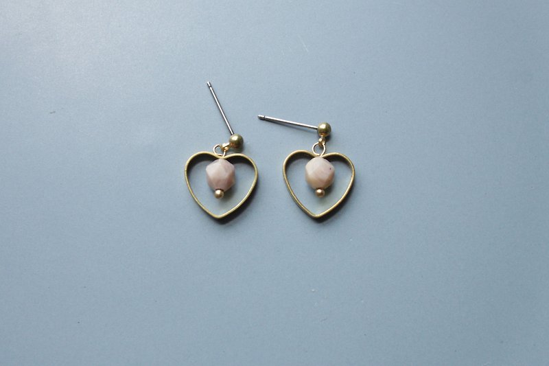 │心│耳环-玫瑰石 - 耳环/耳夹 - 其他金属 粉红色