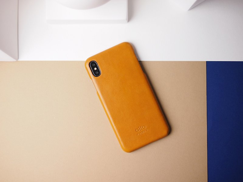 【定制化礼物】皮革手机壳iPhone X/Xs/XR/XsMax - 棕 - 手机壳/手机套 - 真皮 橘色