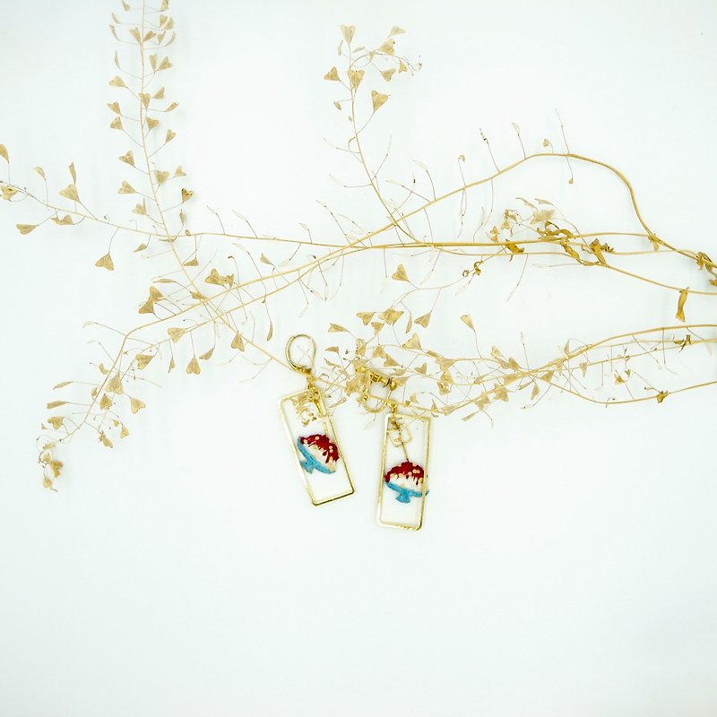 花生红豆牛奶 手工刺绣耳环 - 耳环/耳夹 - 绣线 红色