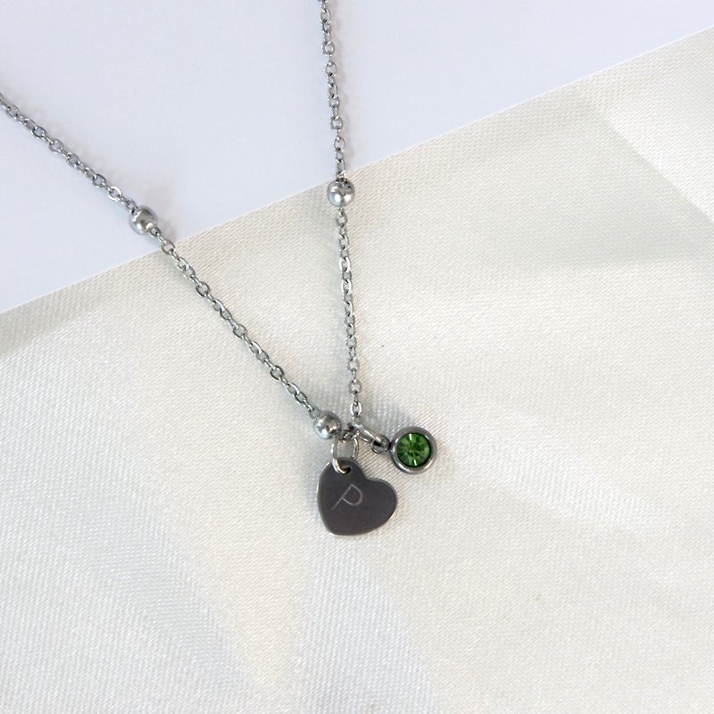 Birthstone necklace with name engraving - 项链 - 不锈钢 灰色