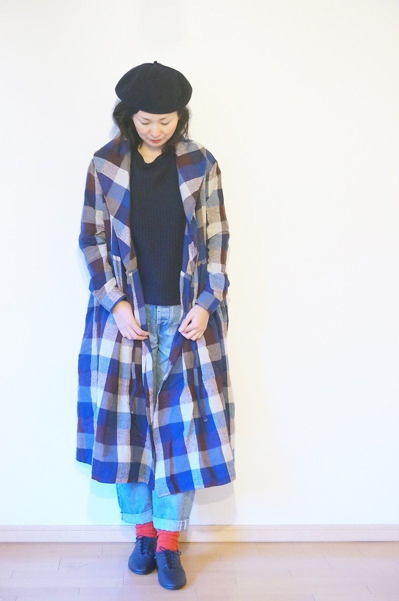 Cotton wool check Gown Coat size - 女装休闲/机能外套 - 棉．麻 