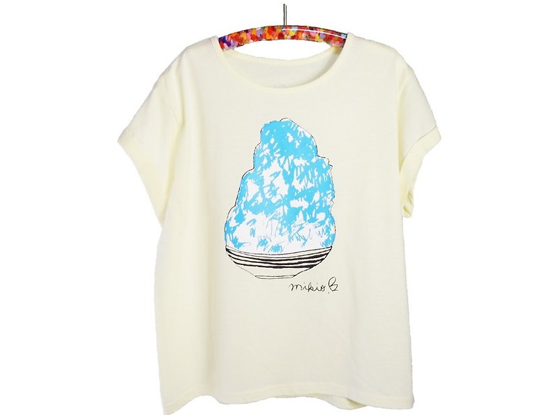 かき氷 刨冰 レディースゆるふわＴシャツ BlueHawaii Cream - 女装 T 恤 - 棉．麻 白色