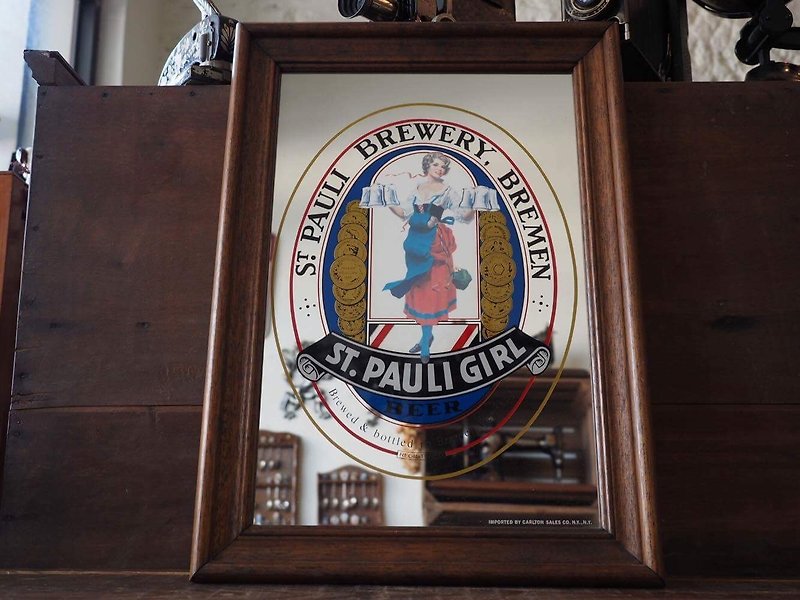 早期德国St. Pauli Girl啤酒木质画镜 JS - 摆饰 - 木头 多色
