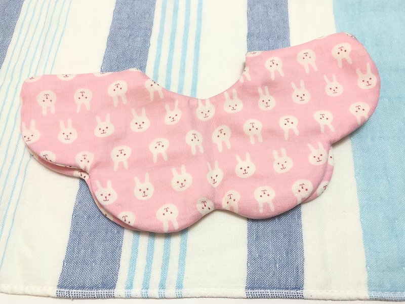 兔兔(粉红)/日本八层纱三阶段成长型围兜.口水巾-双面花瓣造型 - 围嘴/口水巾 - 棉．麻 粉红色