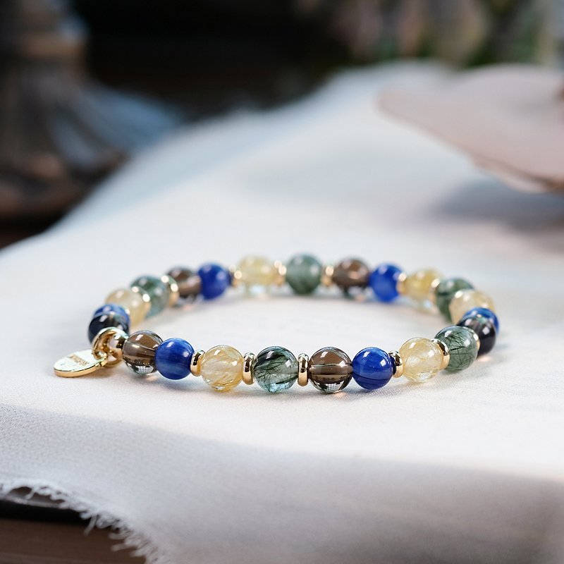 蓝晶石 绿发晶 金发晶 茶晶 手链 天然矿石水晶 - 手链/手环 - 宝石 多色
