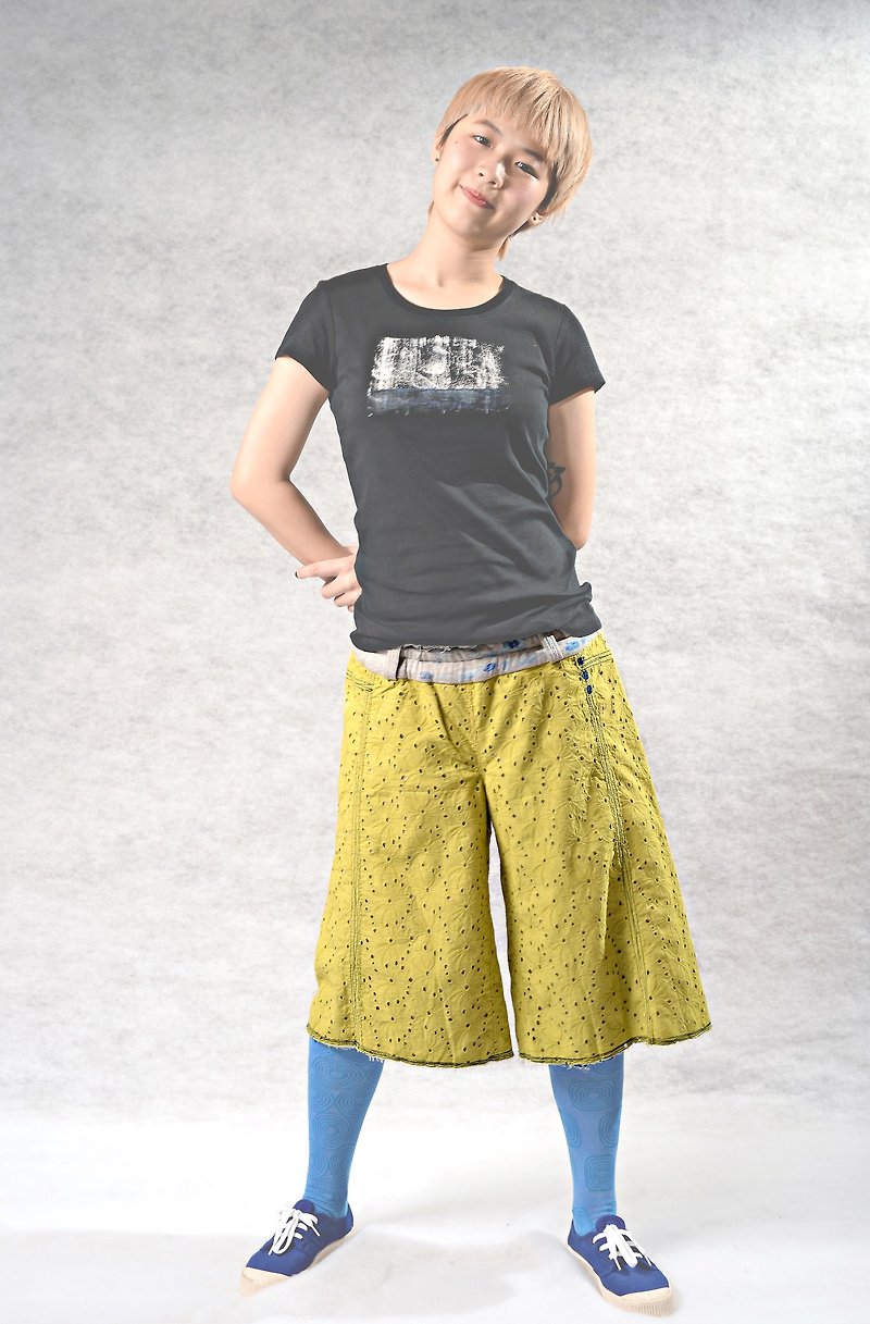 清新简约显瘦 两穿裤裙 - 女装长裤 - 棉．麻 黄色