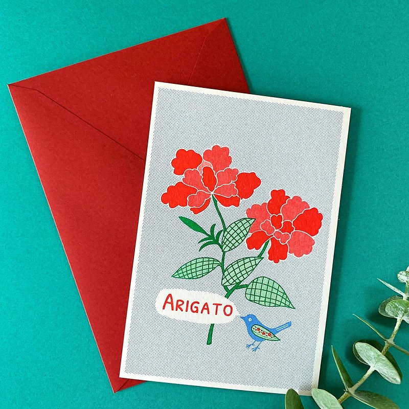 ARIGATOカード 封筒set -お花と小鳥- - 卡片/明信片 - 纸 红色