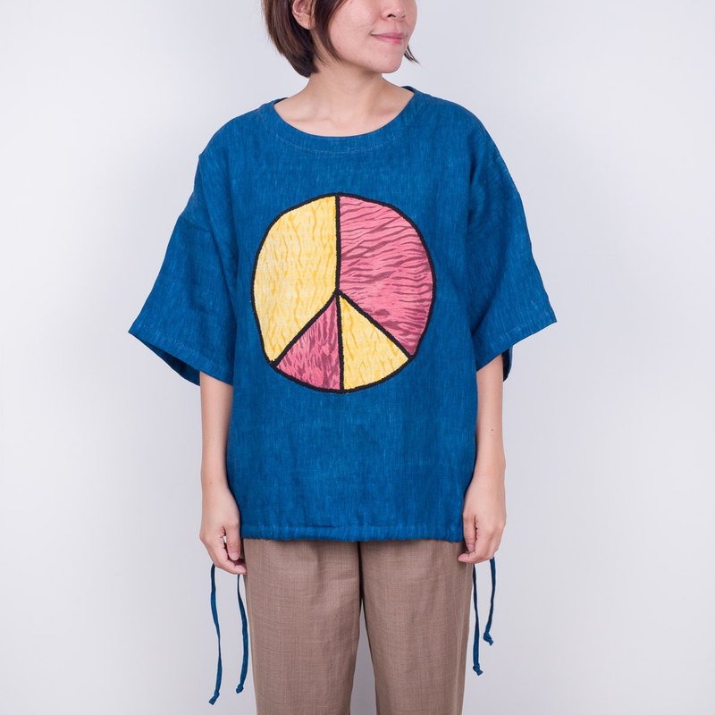 亚麻 女装 T 恤 多色 - Colorful Patchwork Oversized Peace Tee
