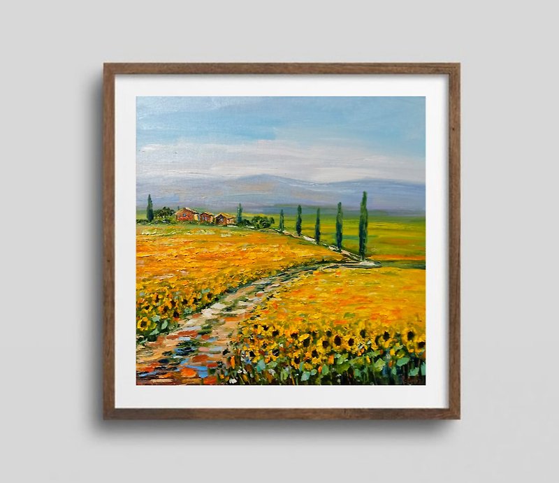 向日葵油画原创艺术花卉艺术品托斯卡纳壁画 - 墙贴/壁贴 - 棉．麻 黄色
