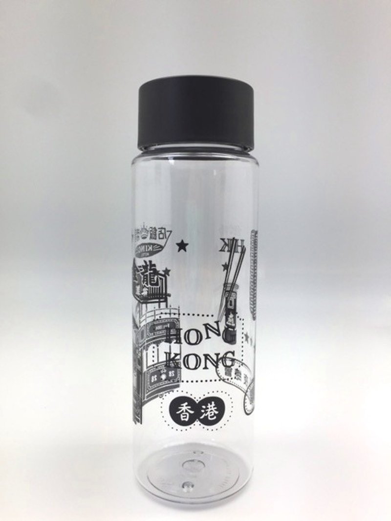 【日本畅销商品】-香港复古街景版 户外水瓶/水壶 透明--黑色 - 水壶/水瓶 - 塑料 