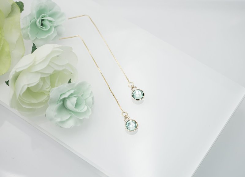 绿宝石水晶纯银耳环 耳链 - 耳环/耳夹 - 宝石 绿色