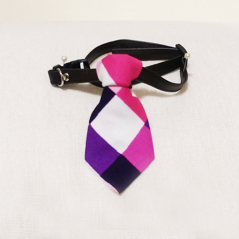 Ella Wang Design Tie 宠物 领结 领带 猫 狗 粉色 格纹 绅士 - 项圈/牵绳 - 棉．麻 紫色