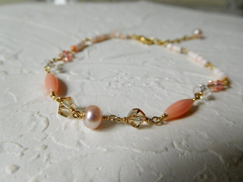 包14K粉色珍珠施华洛水晶仿珊瑚石手链 - 手链/手环 - 其他金属 粉红色