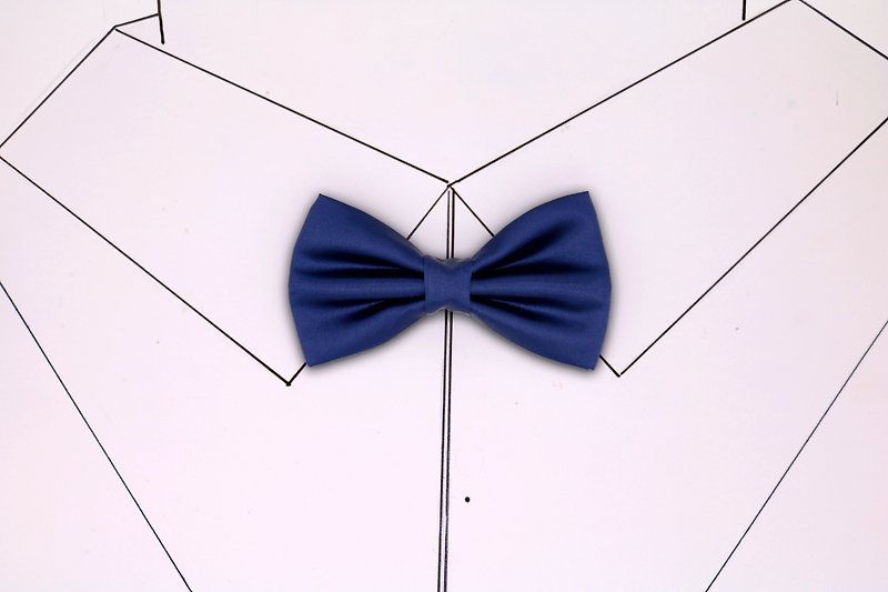 宝蓝色重磅真丝三折复古领结新郎蝴蝶结 - 领带/领带夹 - 丝．绢 蓝色