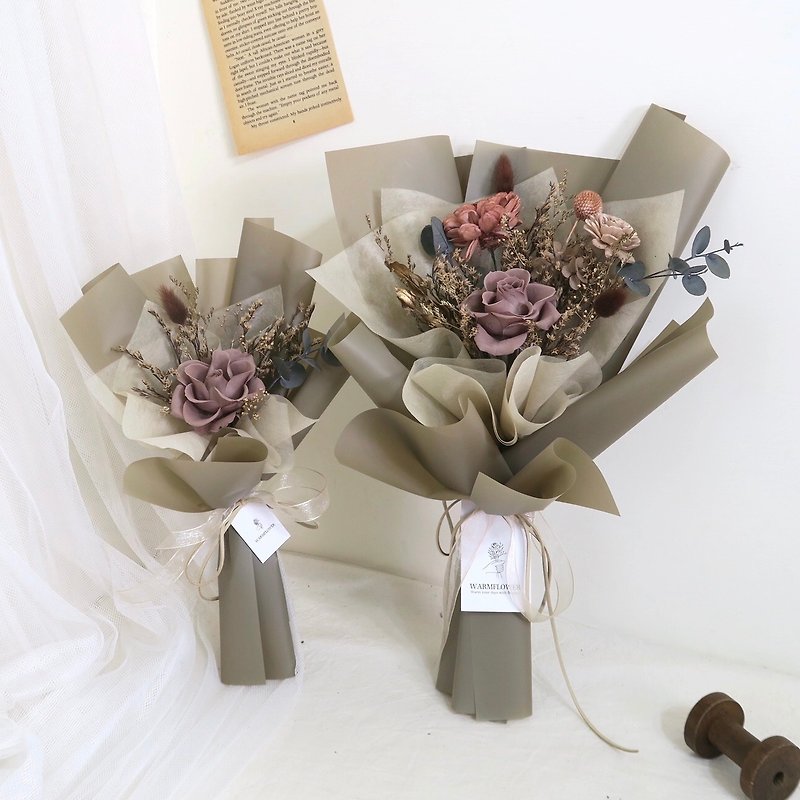 【定制化礼物】永生花束 －摩卡灰棕韩式花束 | 情人节礼物/干燥 - 干燥花/捧花 - 植物．花 咖啡色