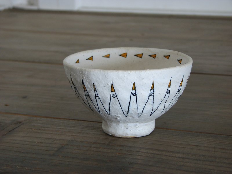 鳥のお茶碗 - 花瓶/陶器 - 陶 白色