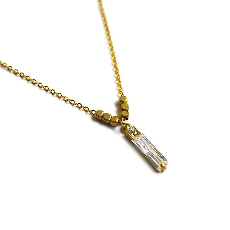 Ficelle |手工制作黄铜天然石项链 |【锆石】优雅长方钻锁骨链 - 锁骨链 - 宝石 