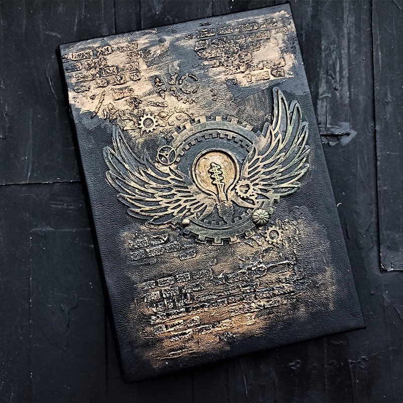 Steampunk grimoire journal handmade for sale Gothic notebook mechanical blank - 笔记本/手帐 - 纸 黑色