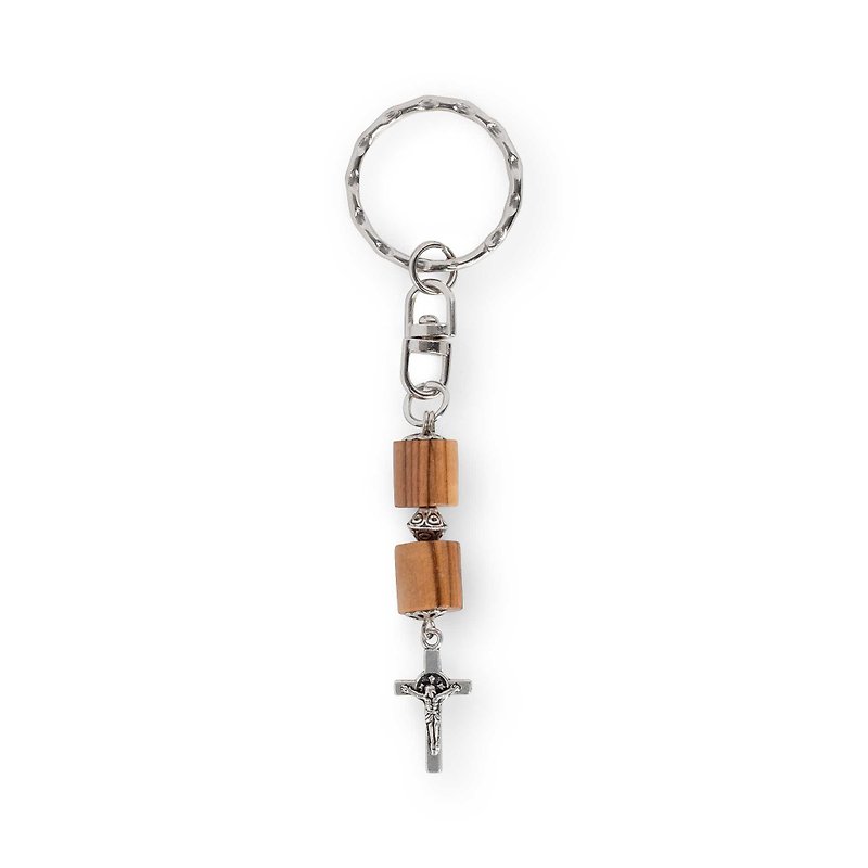 多用途挂饰 进口圆柱形橄榄木珠 耶稣十字架 手工编织8270025 - 钥匙链/钥匙包 - 木头 咖啡色