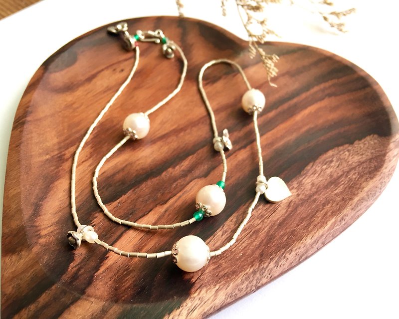 Ops Pearl silver necklace-小珍珠/纯银/限定/项链/手工/富足 - 项链 - 其他金属 白色