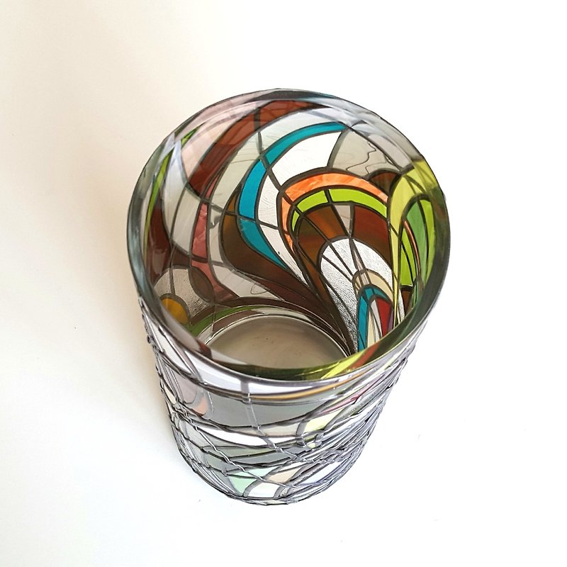 グラスアート ガラス製花瓶 　レトロ Round midium - 花瓶/陶器 - 玻璃 多色