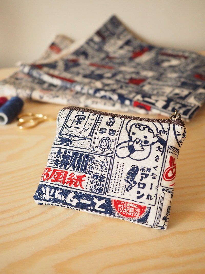米色日本海报图案 咭片零钱包 小物包 - 零钱包 - 棉．麻 卡其色