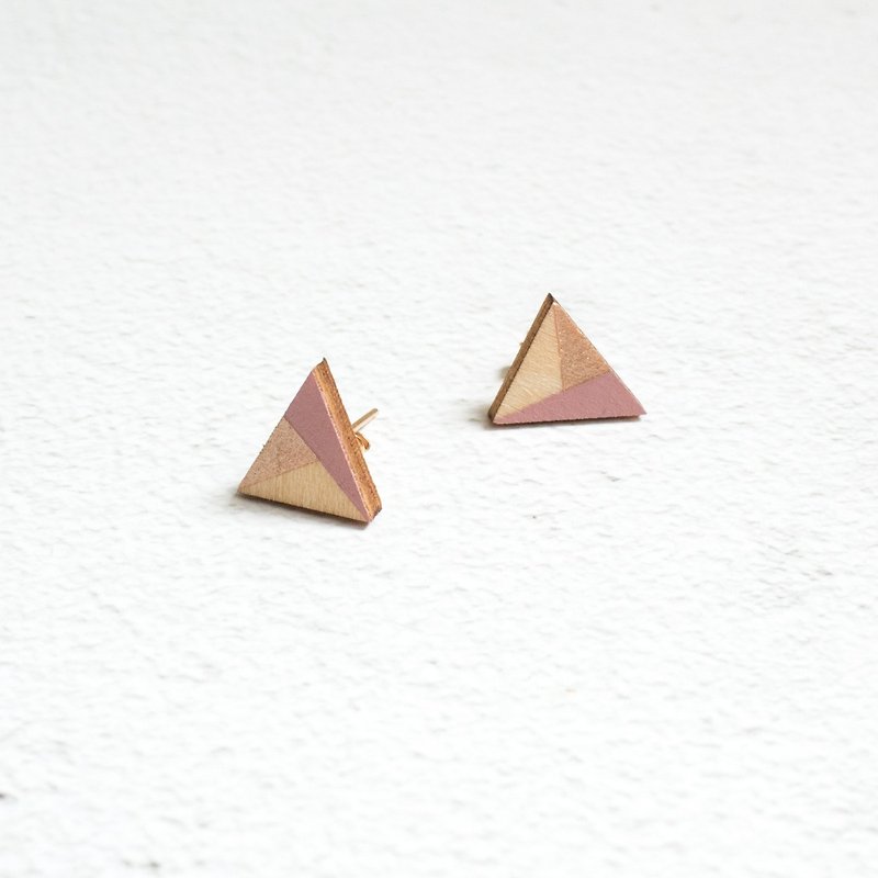 耳环 耳钉 耳夹 木制 镀金 几何 手工绘制 手作 三角形 饰物 礼物 - 耳环/耳夹 - 木头 粉红色