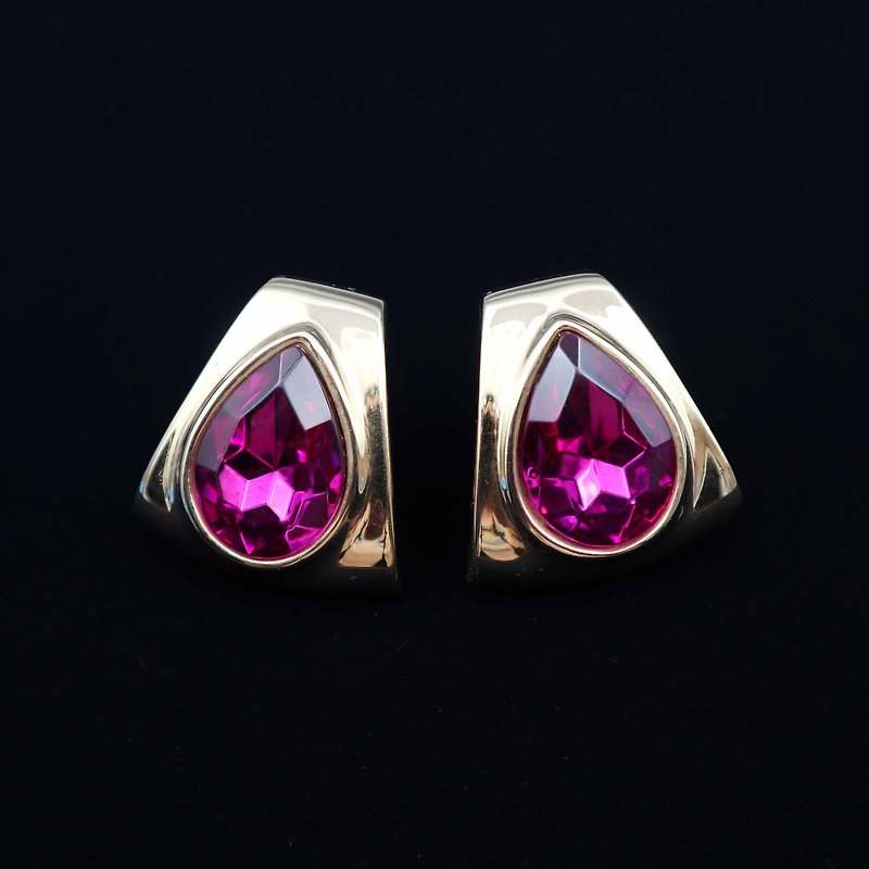 南瓜Vintage。 华丽 金座 紫宝石 夹式 耳环 - 耳环/耳夹 - 其他材质 紫色