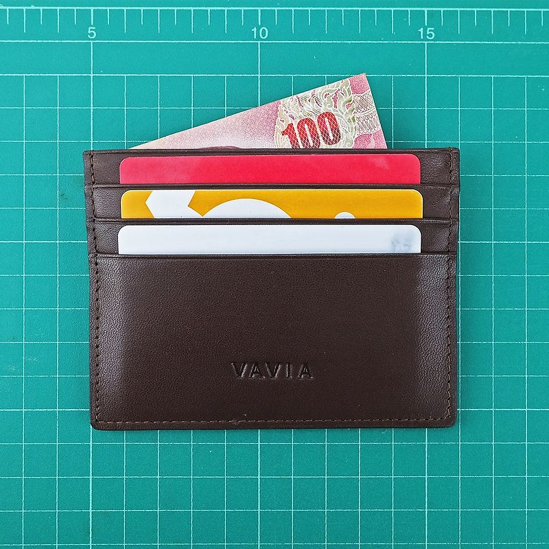 Dark Chocolate Cow Leather Card Holder - 皮夹/钱包 - 真皮 咖啡色