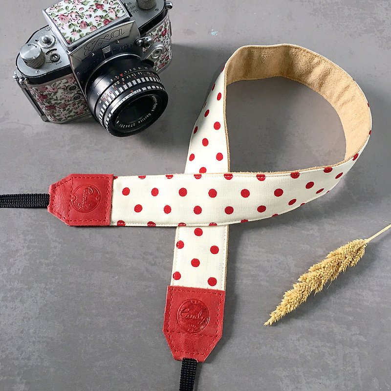 White Red Polkadot Camera Strap , DSLR or Mirrorless Camera Strap - 相机 - 棉．麻 白色