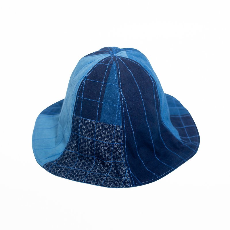 蓝染拼布太阳帽 - 帽子 - 其他材质 蓝色