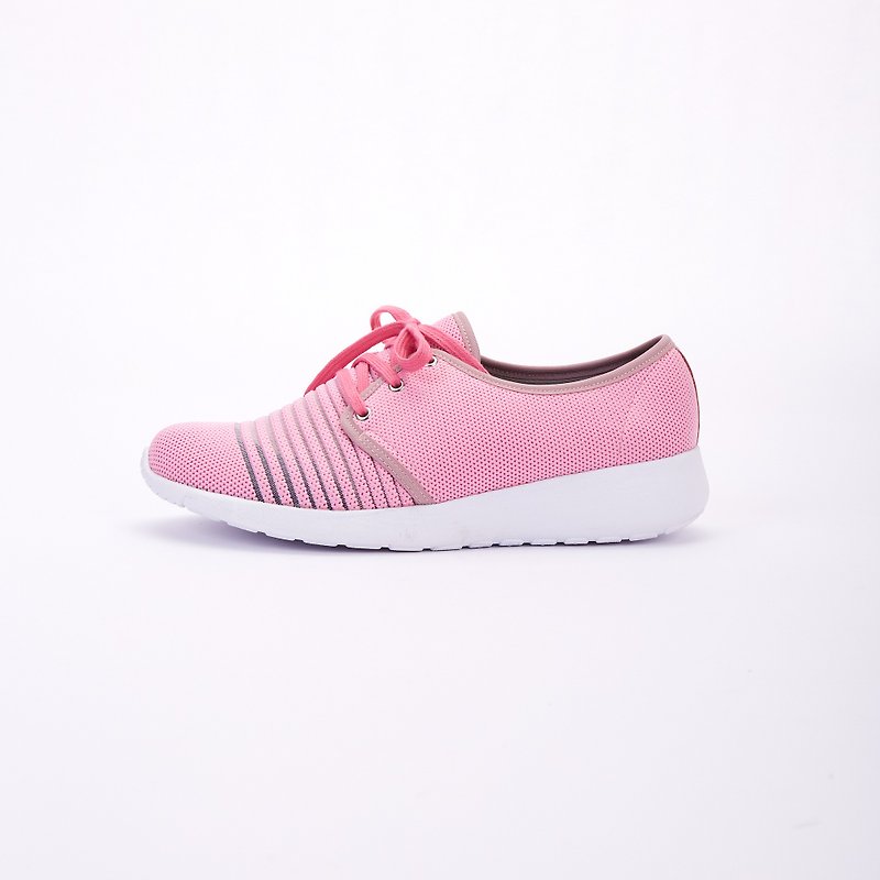 大码女鞋41-45 台湾制造超轻量记忆鞋垫绑带休闲运动鞋3cm 粉色 - 女款运动鞋/球鞋 - 其他材质 粉红色