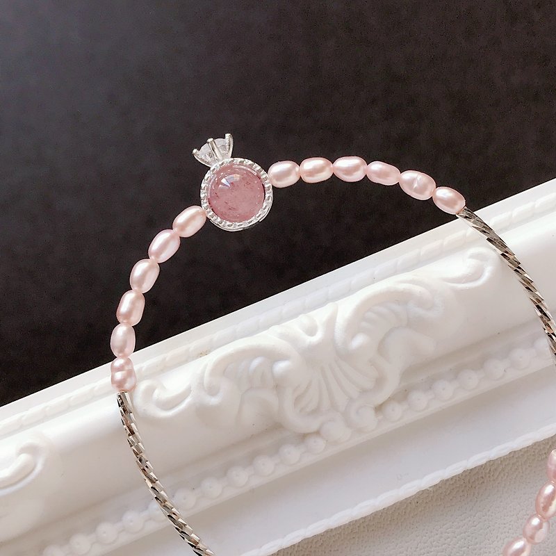 【我的小公主】草莓晶戒指 紫珍珠 925银 天然石手环 - 手链/手环 - 水晶 粉红色