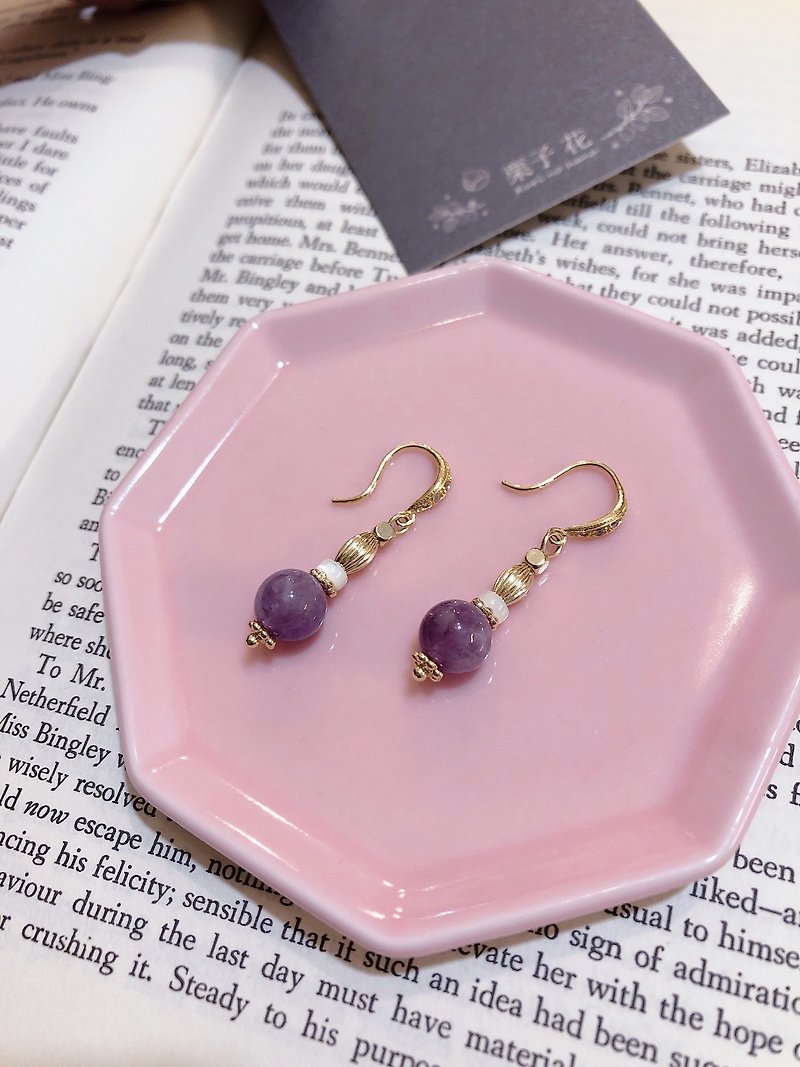 【栗子花】紫罗兰天然石耳环 - 耳环/耳夹 - 铜/黄铜 紫色