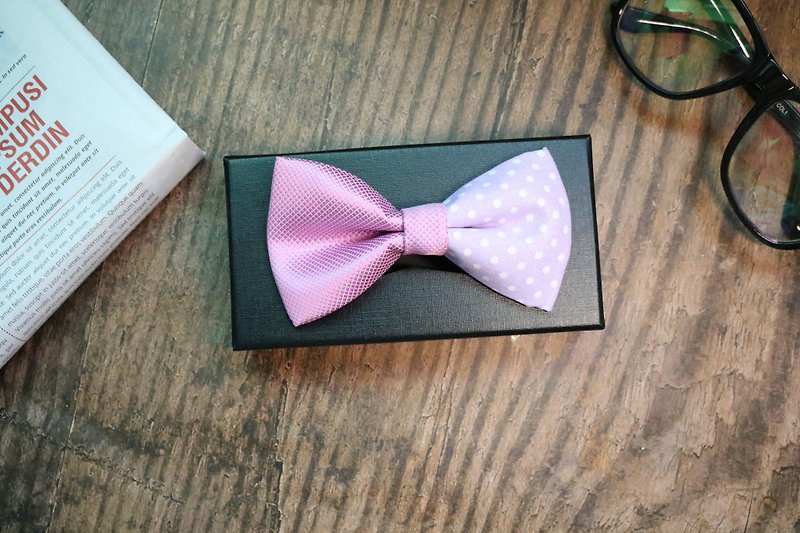 夢幻紫色拼接波點領結伴郎婚禮蝴蝶結 - 领带/领带夹 - 丝．绢 紫色