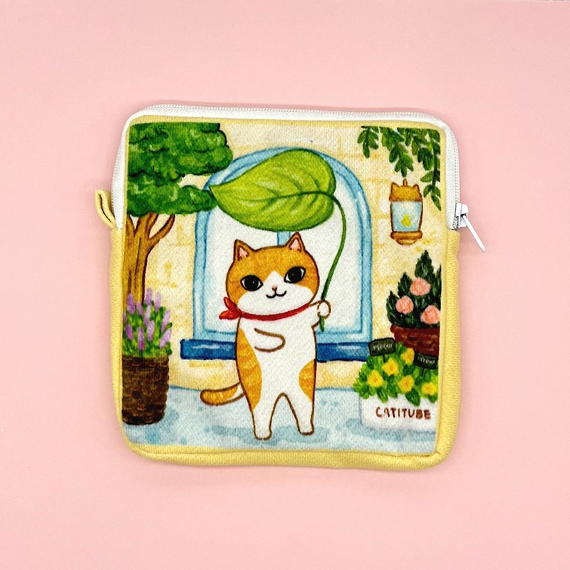 Meom原创猫猫花园插画方形化妆袋小物包 - 化妆包/杂物包 - 其他材质 黄色