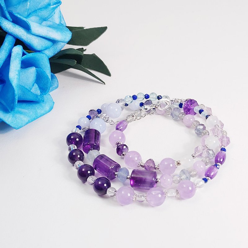 天然 紫水晶 宝石 能量 灵性 3圈手链 项链 2用 顶轮 眉心轮 喉轮 - 手链/手环 - 宝石 紫色
