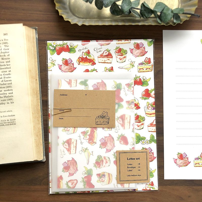 Letterset StrawberryCakes　レターセット　いちごケーキ - 信封/信纸 - 纸 红色