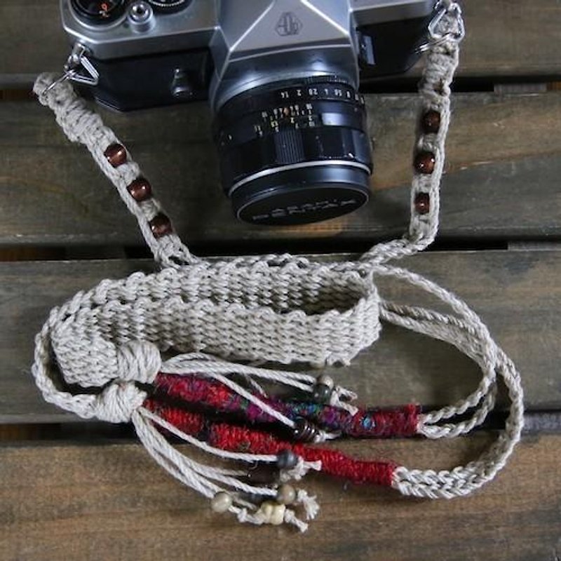 シルク糸&ウッドビーズ麻カメラストラップ/2重リング - 相机背带/脚架 - 棉．麻 