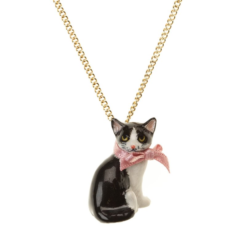 AndMary 手绘瓷项链-黑白猫咪 礼盒包装 Black and White Cat - 项链 - 瓷 卡其色