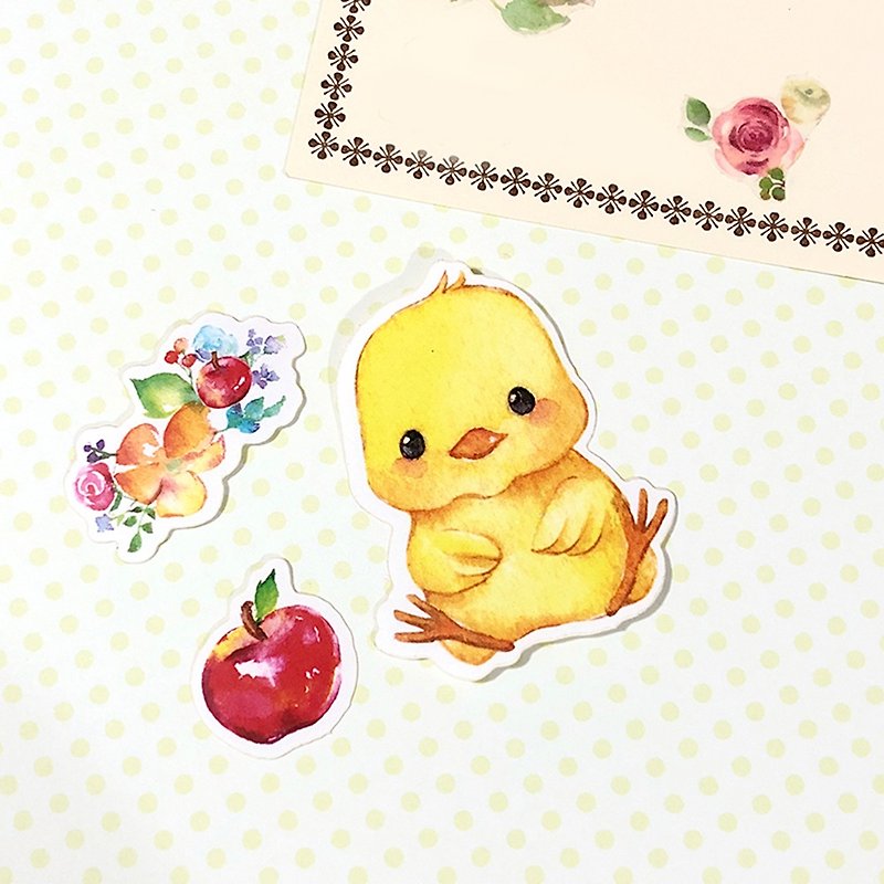 小动物贴纸- 我爱苹果! 小鸡 - 贴纸 - 纸 黄色